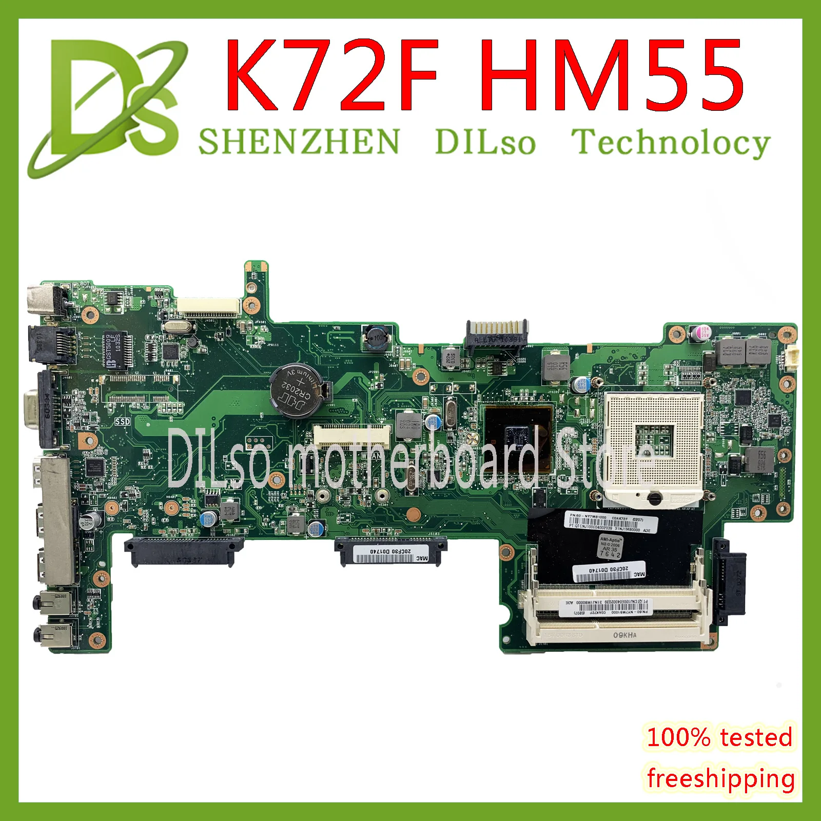 KEFU K72F Motherboard fit For Asus K72F A72F X72F Laptop Motherboard HM55 DDR3 PGA989 original Test work 100%