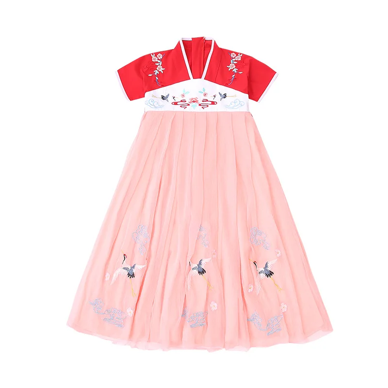 

Oriental Chinese Style Retro Hanfu Dress Toddler Girls Chinese Folk Dance Costumes Embroidery Kids Tang Suit Performance
