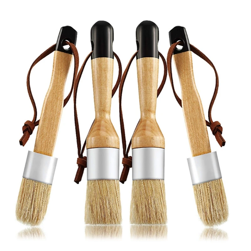 

4 Pcs/Set Flat and Round Chalk Wax Paint Brushes Bristle Stencil Brushes Furniture DIY Painting Waxing Tool