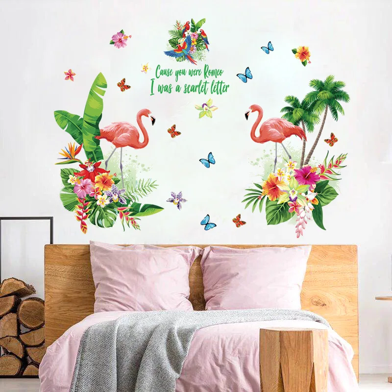 Simanfei 2 шт. наклейки на стену Фламинго тема мультфильм творческие съемные обои ТВ