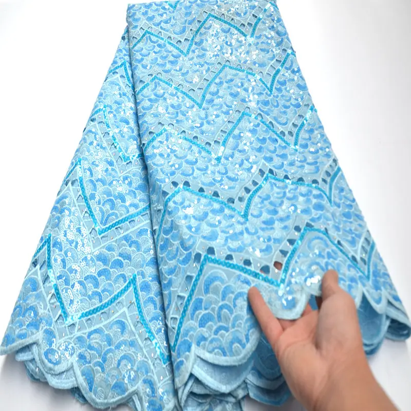 5 ярдов небесно голубая кружевная ткань ручной работы в африканском стиле с