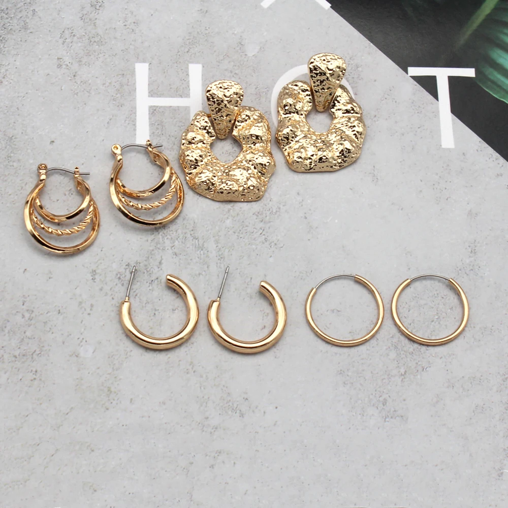 

Circle Earrings Vintage Multi-layer Fashion New Styles Clip On Hoop Thin Gold Ring Ear Texture Stylish Street Metallic 202125