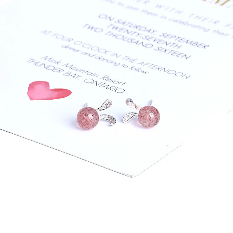 Женские серьги гвоздики с кроличьими ушками однотонные розовые вечерние