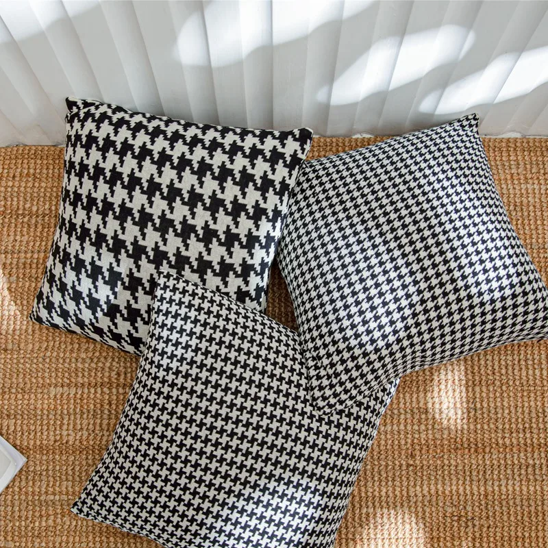 Чехол на подушку серии гусиная лапка мягкий вязаный хлопковый современный для