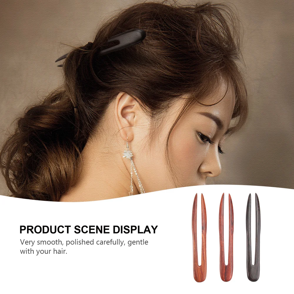 

3pcs Wooden U Shaped Hair Stick Retro Hair Pin Hair Accessory for Ladies