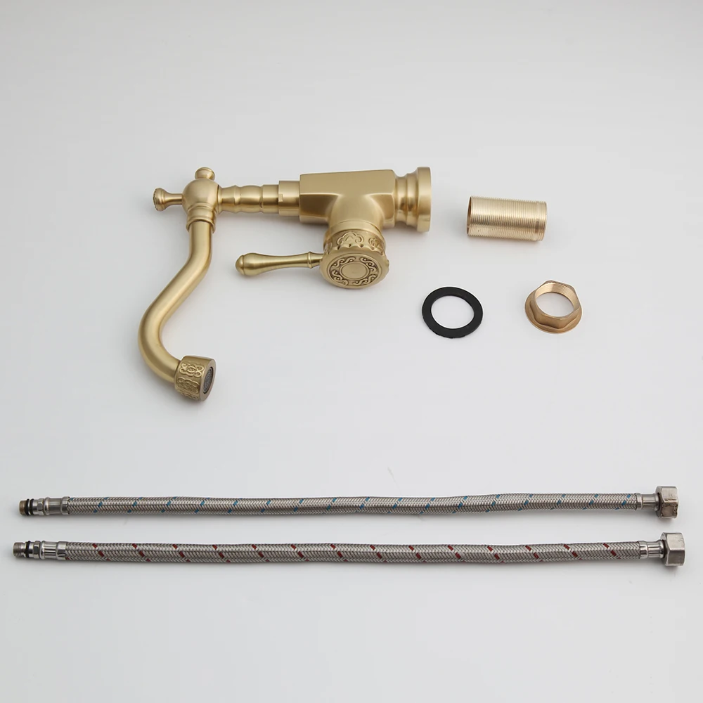 KEMAIDI Новый матовый золотой латунный Смеситель для ванной комнаты кран раковины