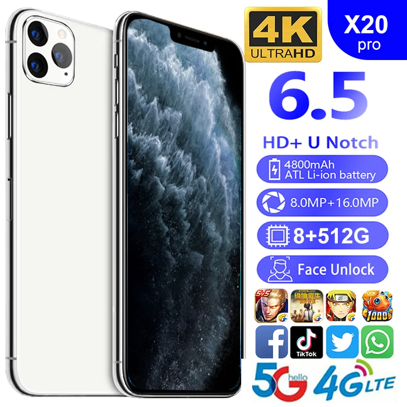 

Смартфон глобальная версия X20Pro, 6,5 дюйма, 8 + 512 ГБ, две SIM-карты, аккумулятор 800 мАч, камера 8 + 16 Мп