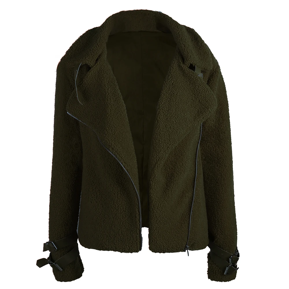 Army Green Wipalo Женская модная куртка из искусственного меха осенне-зимнее теплое плюшевое пальто плюшевое Женское пальто больших размеров куртка Медвежонок с отворотом на молнии - Цвет: Army Green