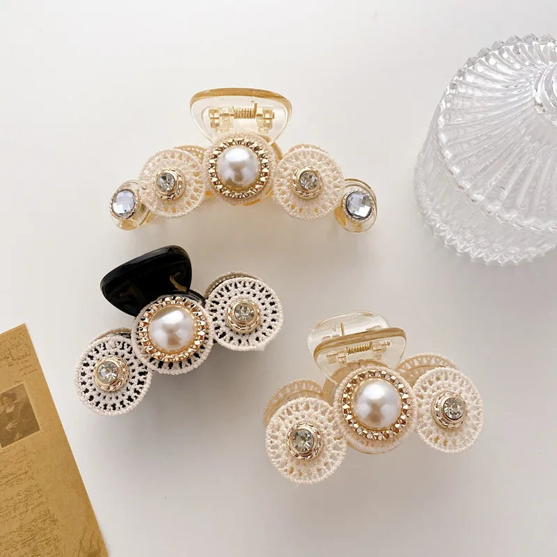 

New Pearls Rhinestone Acrylic Shark Clip Hair Claw Clips Big Size Makeup Hair Styling Barrettes for Women Hair Accessories