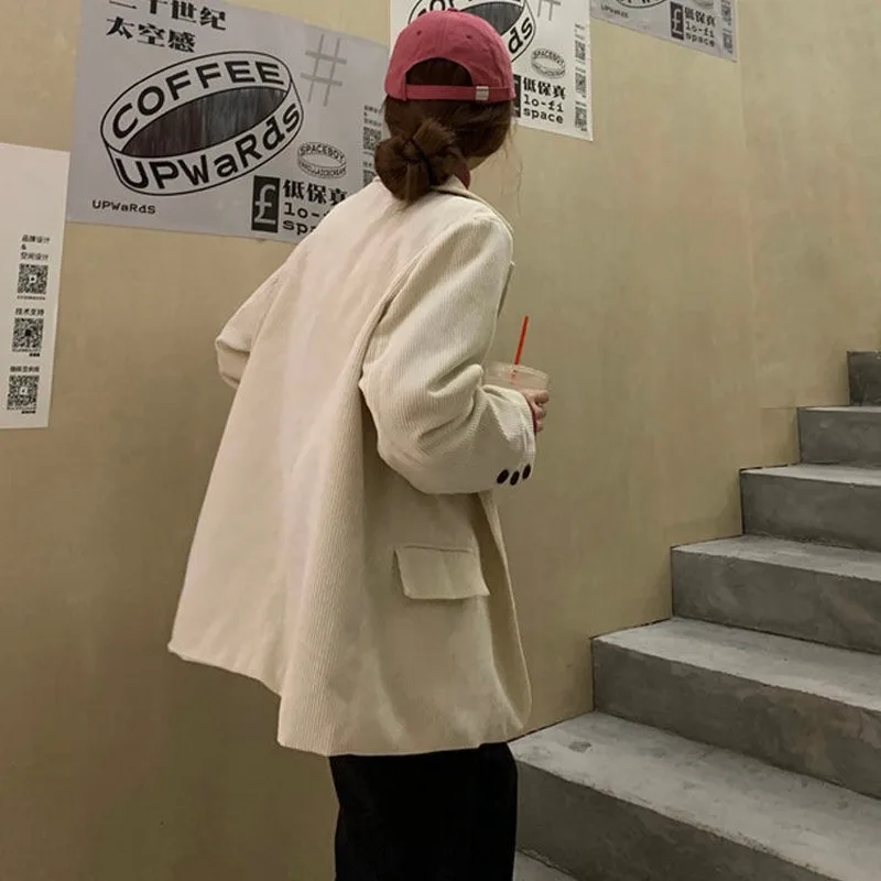 

Women Basic Jackets Female Corduroy Solid 2XL Autumn All-match Office Lady Business Thick Cozy Korean Trendy Ulzzang Chic Daily