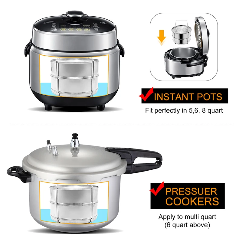 2 Layers Steamer Insert Stackable Food Design Compatible With Instant Pot Set Sling Stainless Steel | Дом и сад