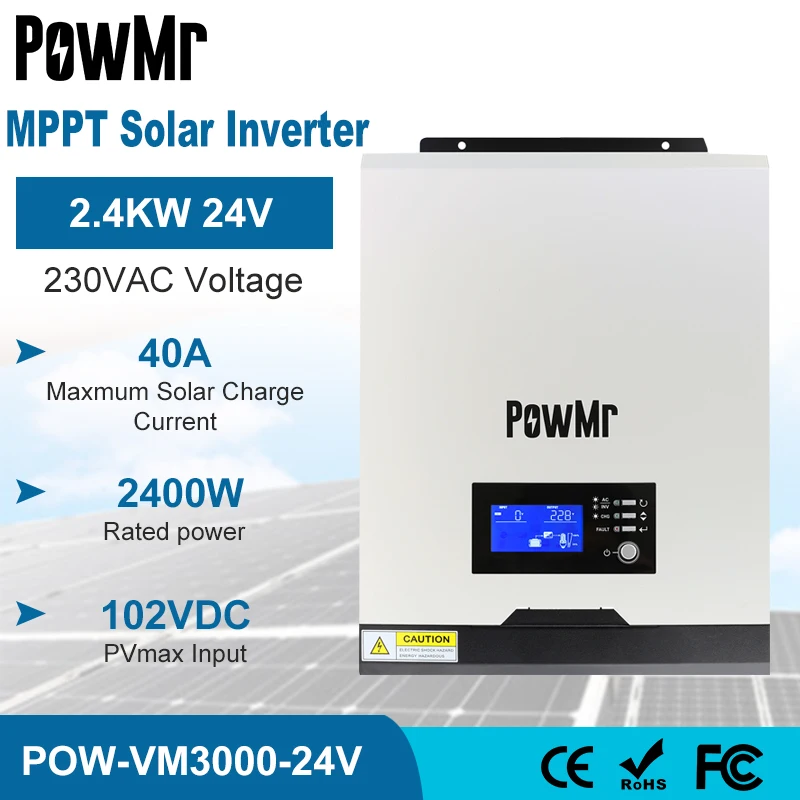 

Инвертор солнечной энергии PowMr, 2400 Вт, 220 В, 40 А, MPPT, 3 кВА, 50 Гц, 60 Гц