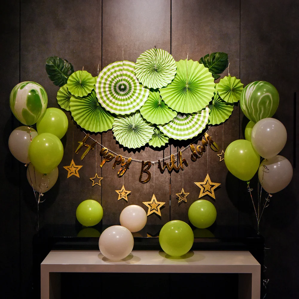 Flower latex Balloons Flag Garlands Fan Paper Ball Tissue Pom Poms Baby Birthday Party Decoration | Дом и сад