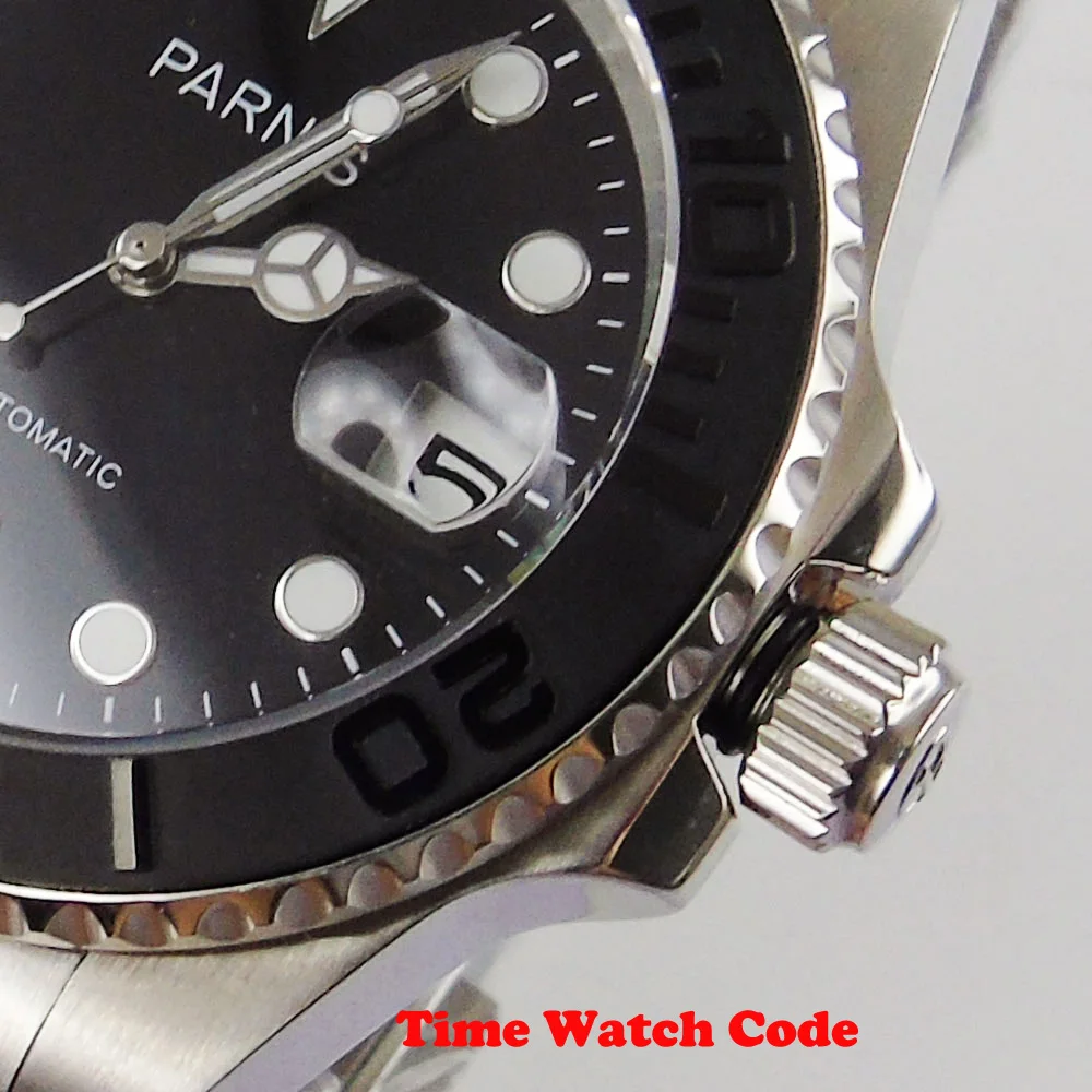 Мужские автоматические наручные часы PARNIS 40 мм черный циферблат сапфировое