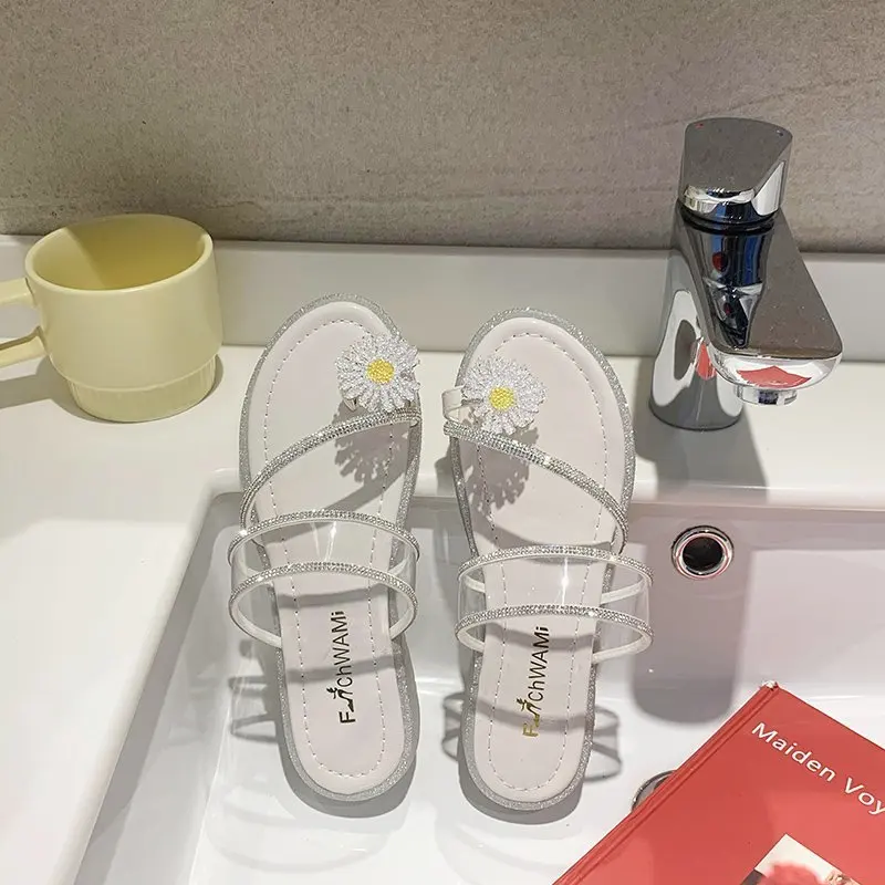 Fashion Summer Sandals The New Outside Toe Leisure Beach Shoes Solid Blingbling Wedges Slides Low 1cm-3cm Non-slip high quality