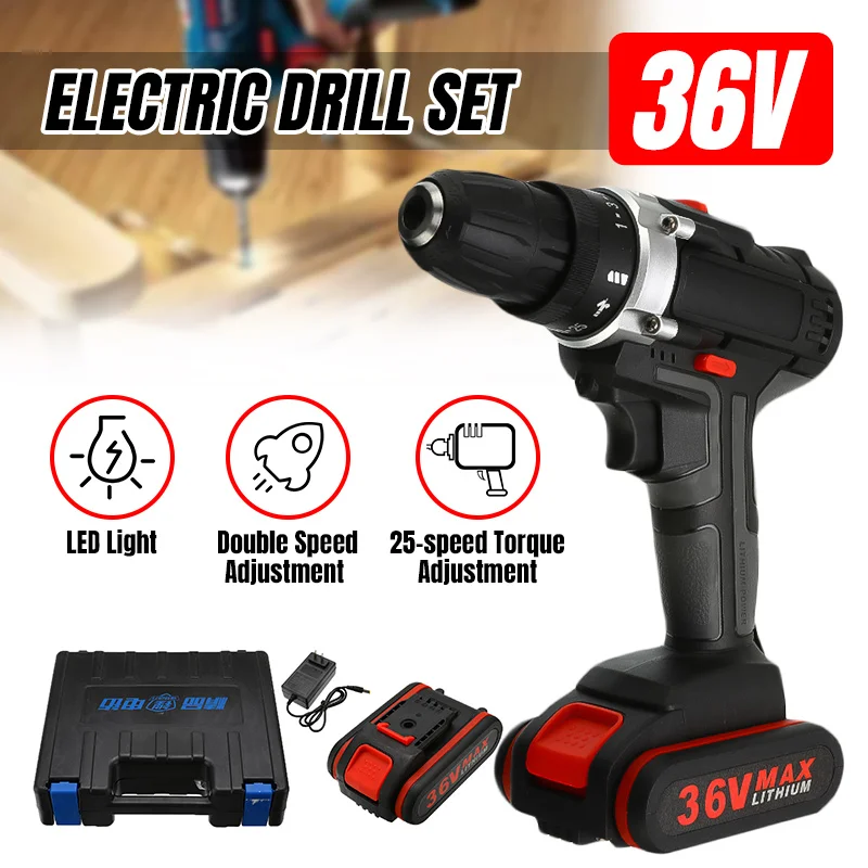 Беспроводная электрическая дрель 25-скоростная Регулировка крутящего момента 36В