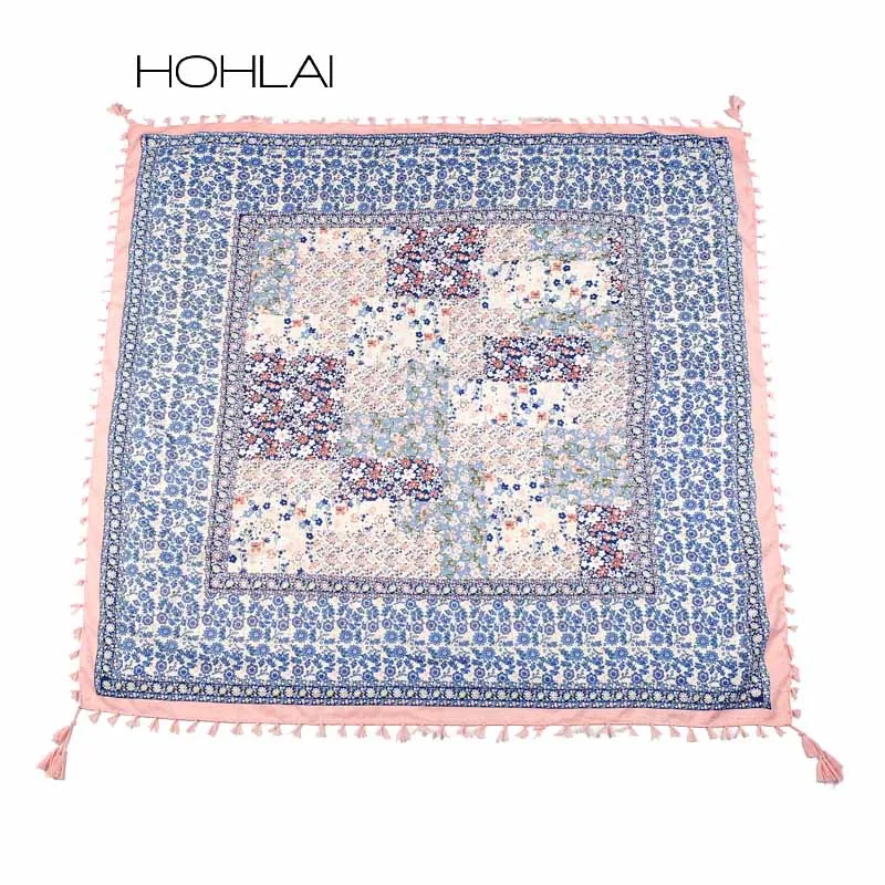 Женские квадратные шарфы с кисточками большие шали геометрическим принтом в