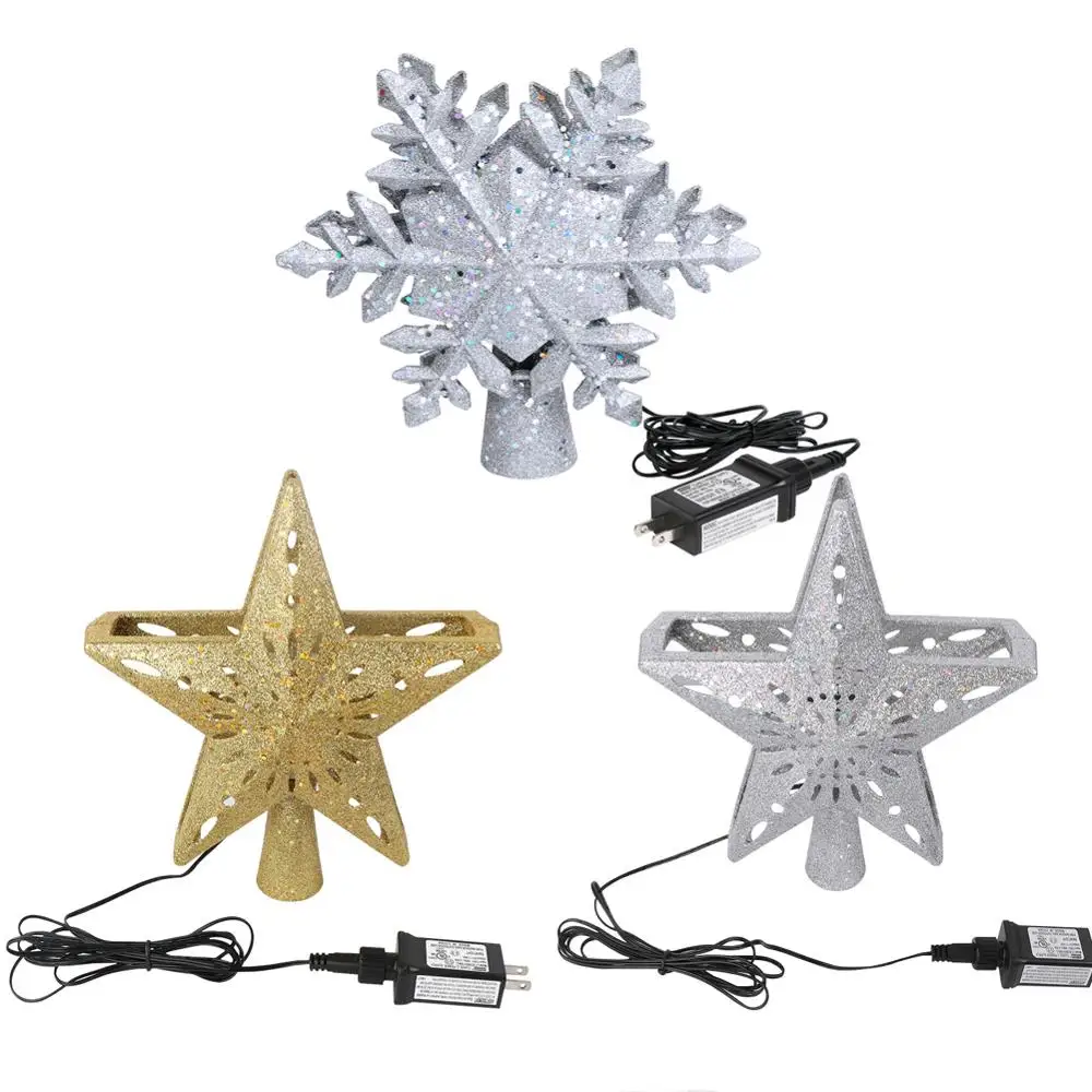 

OurWarm 3D Glitter Star LED Christmas Tree Topper with Built-in Rotating White Snowflake Projector Laser Christmas Tree Ornament