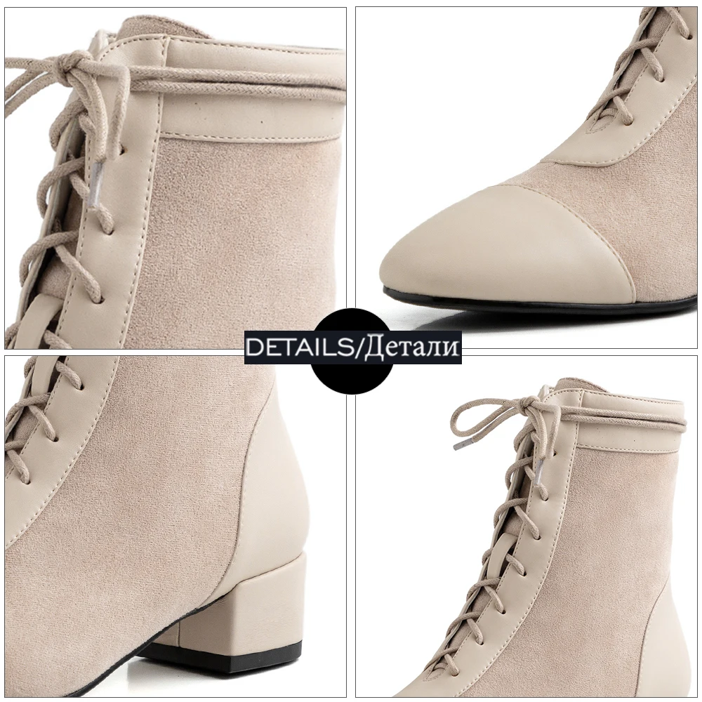 

WETKISS Big Size Women Ankle Boots Lace Up Shoes Woman Chunky Heel Booties Square Toe Autumn Ladies Boot Cross Tied Shoes