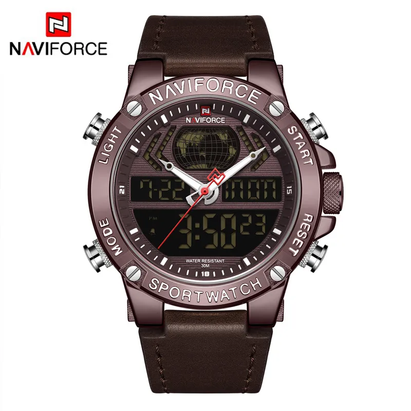 NA916403 without box NAVIFORCE мужские часы цифровые спортивные Топ брендовые роскошные мужские наручные часы военные из натуральной кожи светодиодный кварцевые деловые мужские часы 9164 - Цвет: NA916403 without box