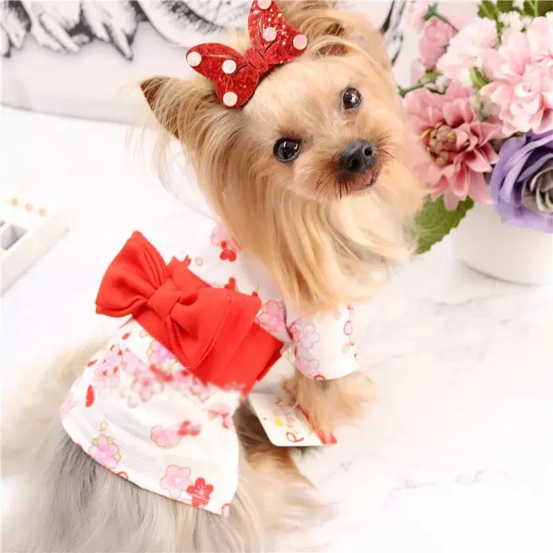 Petstyle одежда для домашних животных наряд для щенка цветочный бант японский кимоно рубашка традиционный этнический Кот принцесса платье юбка костюм для домашних животных