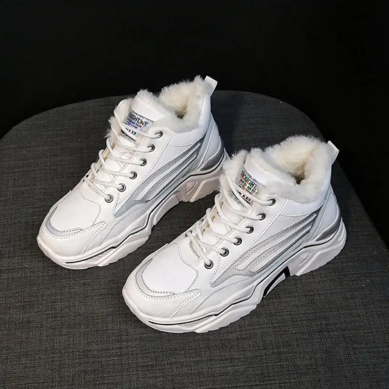 Женские кроссовки Сезон Зима Теплая Повседневная обувь на меху из
