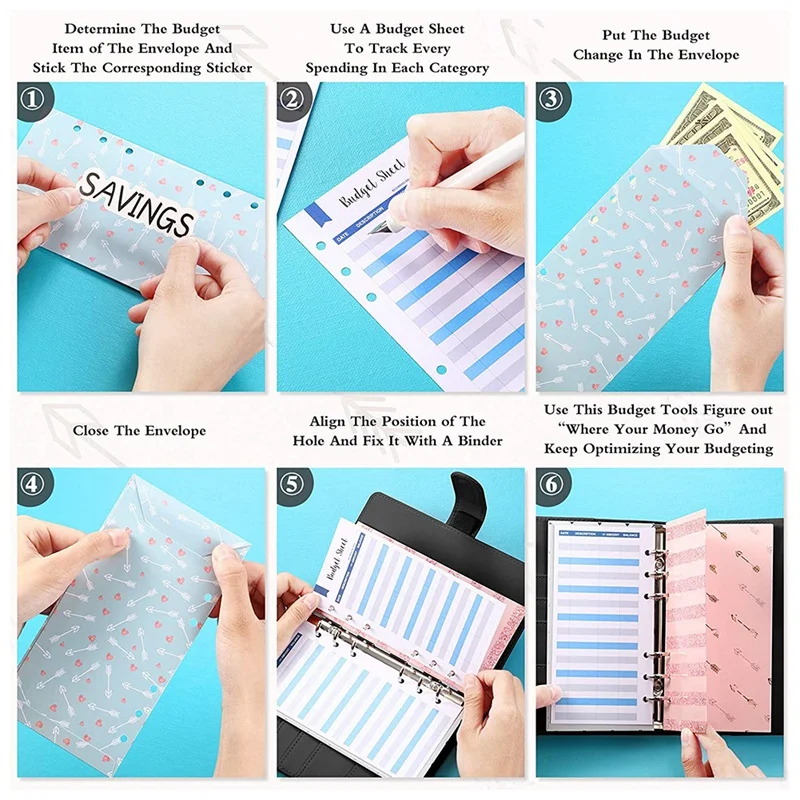 

A6 Binder Budget Envelope System Budget Planning Notepad A6 PU Leather Notebook Binder Budget Money Envelope Cash