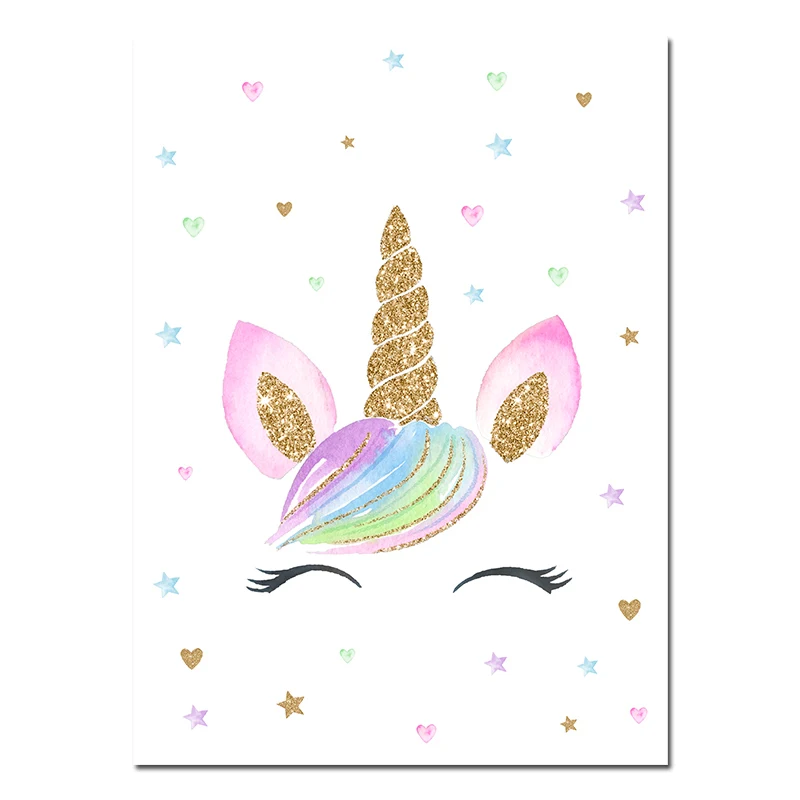 Мультяшный Розовый Единорог Милая Красивая Картина на холсте настенная живопись