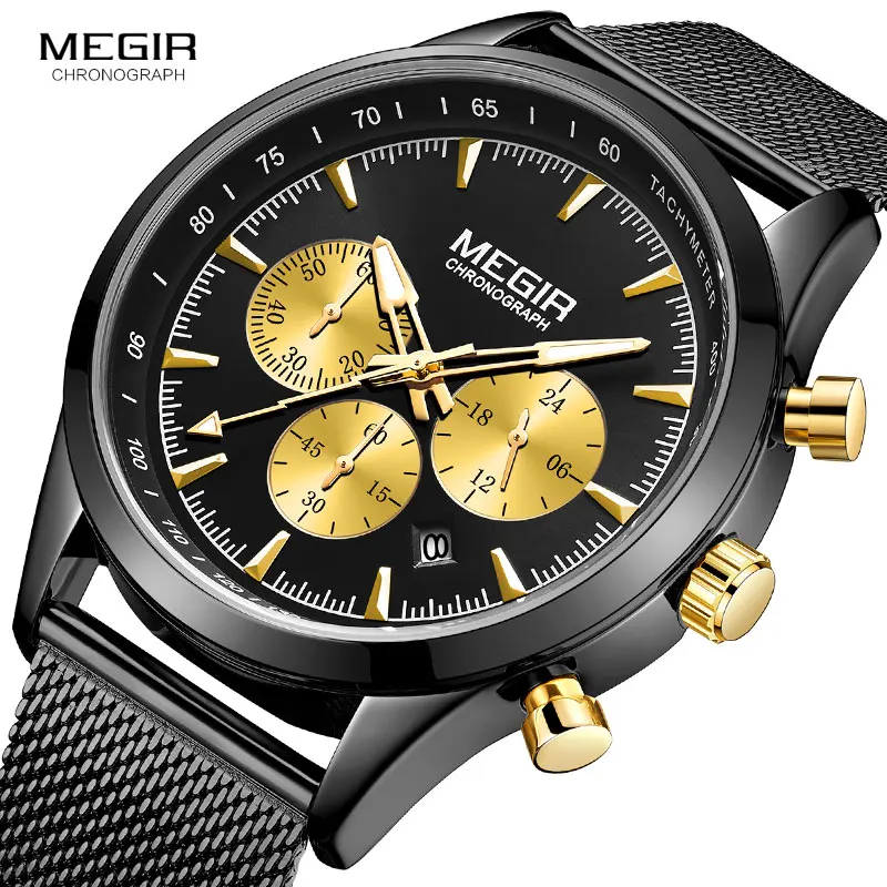 2019New MEGIR повседневные роскошные часы с сетчатым ремешком Модные Кварцевые