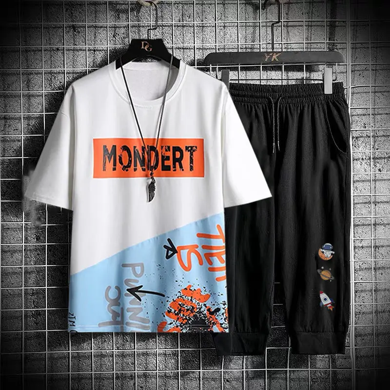 

Youth suit men's summer Korean student leisure men's sports suit T-shirt Capris a suit men's clothes