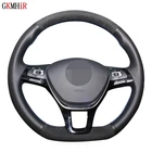 DIY Мягкий черного цвета из натуральной кожи и замши Чехлы рулевого колеса автомобиля для Volkswagen VW Golf 7 Mk7 новые поло Jetta Passat B8 Tiguan