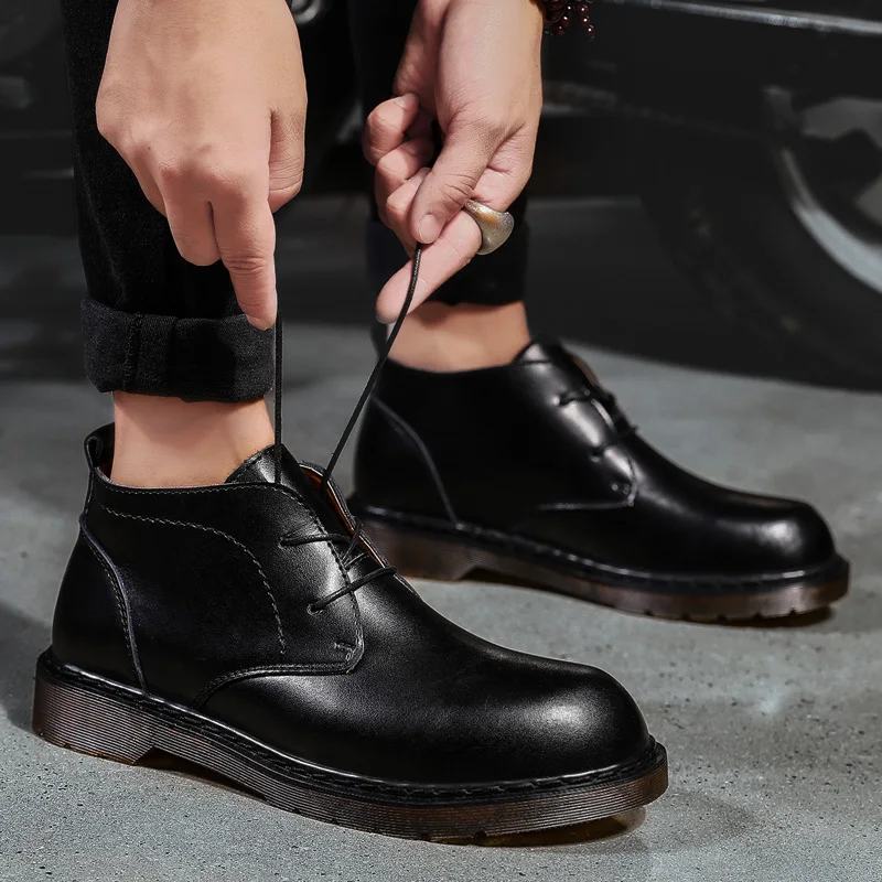 KATESEN/Новинка мужские ботинки из натуральной кожи модные зимние теплые плюшевые