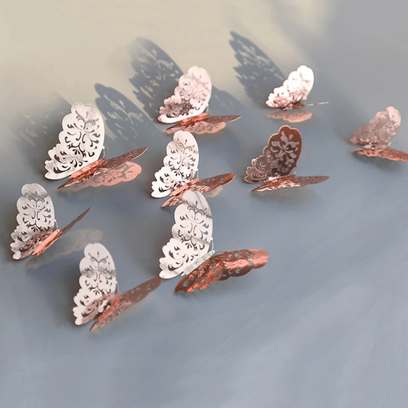 

12pcs / lot 3D Gold and Silver Butterfly Wall Decals Home Artistic Wall sticker Decorations for Butterfly Display for Party and