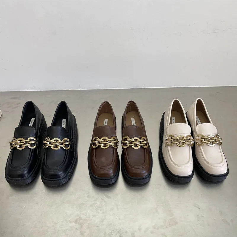 Female British Style New Thick-soled College Style Casual Loafers Genuine Leather Fashion Shoes Girls Flats Leisure Lazy Single