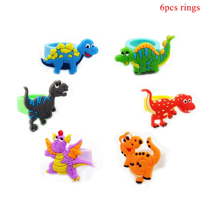 6pcs Rings Реквизит Динозавр для вечеринки брелок для ключей динозавры кольцо браслеты ожерелья украшения для дня рождения подарок для детей Детские вечерние сувениры для душа - Цвет: 6pcs Rings