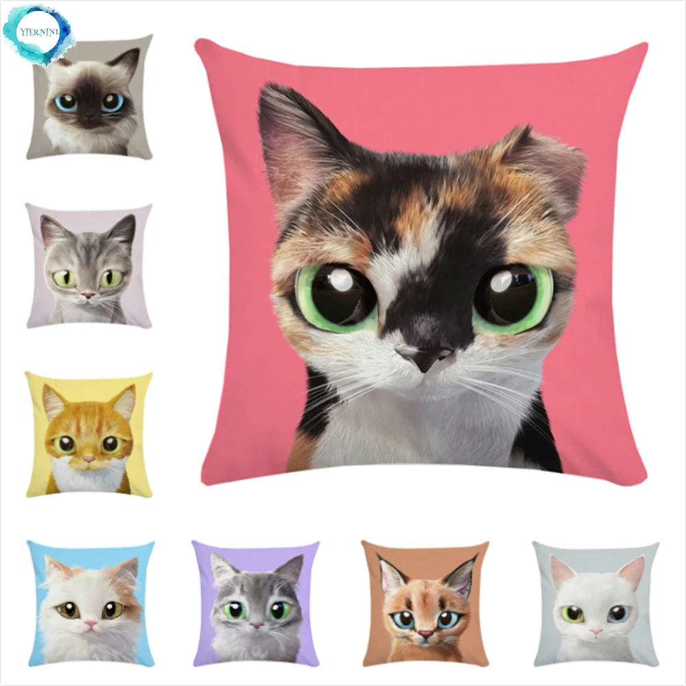 

Animal Decorative Polyester Throw Pillow Cover Pillowcase Big Eyes Cat Dog Home Sofa Square Cushion Cover 45X45CM