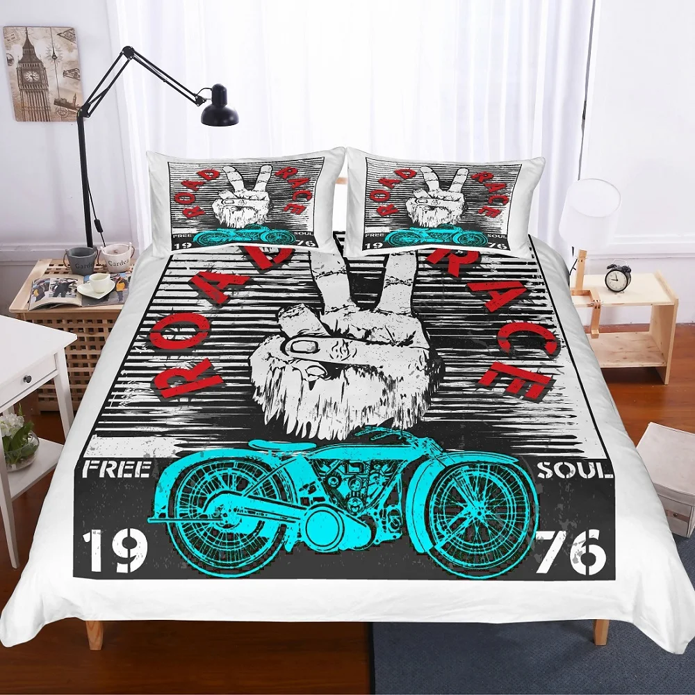 Комплект постельного белья с принтом &quotмотоцикл&quot черный и белый цвета набор