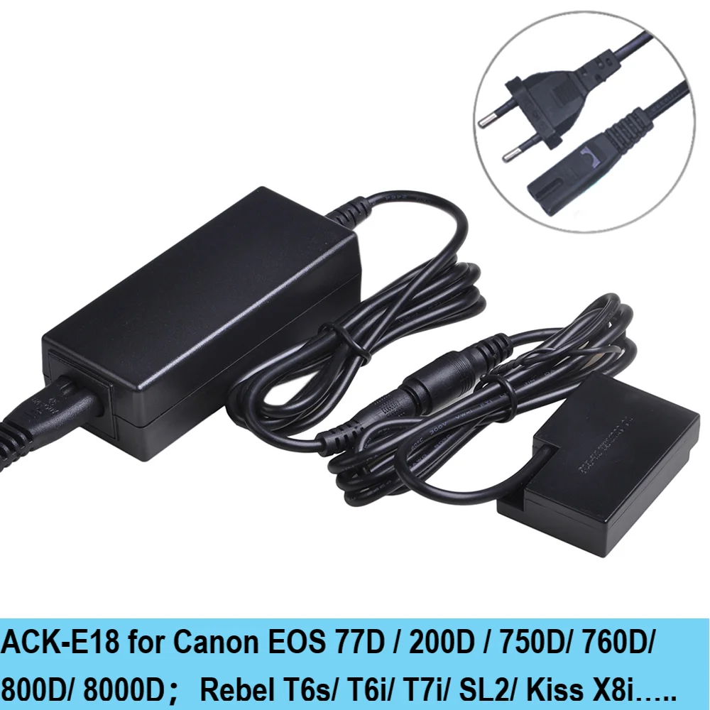 

ACK-E18 LP-E17 ACK E18 AC Power Adapter for Canon EOS 77D, 200D, 750D, 760D, 800D, 8000D, Rebel T6s, T6i, T7i, SL2, Kiss X8i