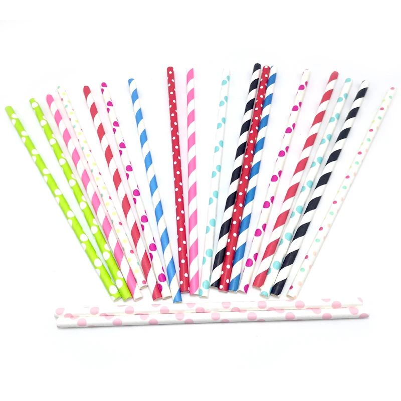 250pc/lot Polka Dots/Black Stripe/Watermelon Theme Christmas Wedding Birthday Party Pink Blue Red Green Colorful Drinking Straws | Дом и сад