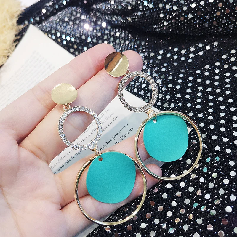 

Square Red Long Earings Round Fashion Jewelry 2020 New Green Earing for Women Party European Korean Trendy Elegant Style Luxury