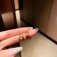 fashiond geometric tawny crystal square gold earrings for woman korean fashion jewelry goth party luxury girl cute earrings