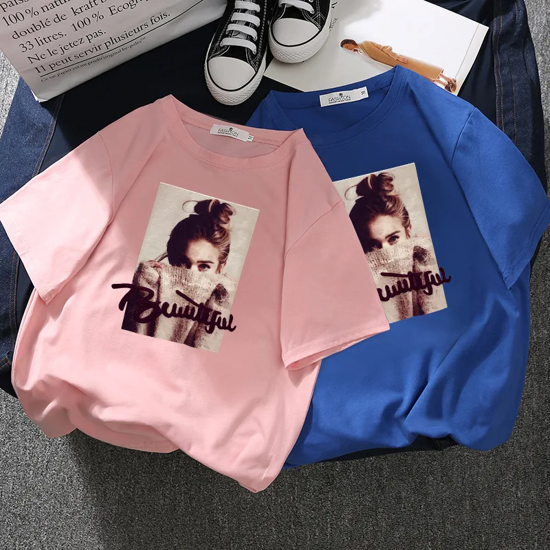 Женская Повседневная футболка с коротким рукавом и круглым вырезом Милая