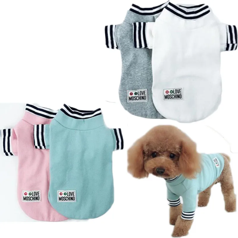 

Classical Dog Clothes Cat Sweatshirt For Small Dogs Pug Poodle Strips Collar Little Dog Hoodies Shirt Pet Costume Outfit Apparel