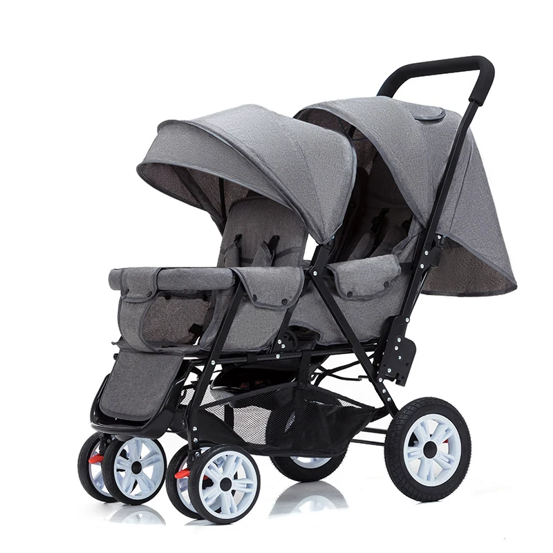 Twin Baby Stroller Can Sit and Lie Baby Carriage Four Wheel Highland Scape Lightweight Double Seat Carts 0-4 Years Old