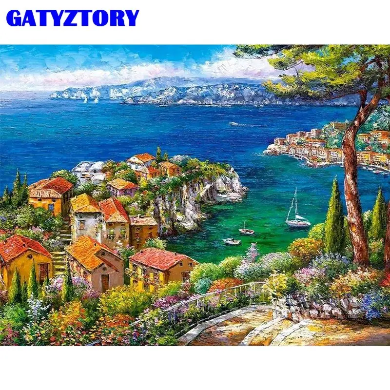 

GATYZTORY Frame DIY Oil Painting By Numbers For Adults Landscape Paint On Canvas Home Decors 60x75cm Wall Artwork Seaside Gift