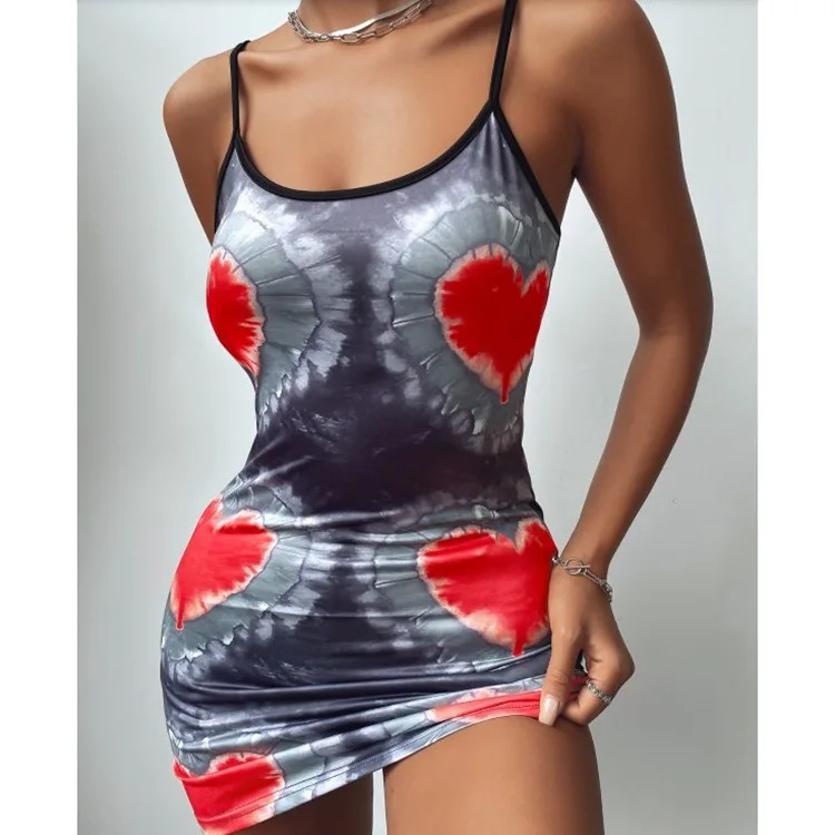 

2021 new style V-neck printed European and American style dangle dress women clothing