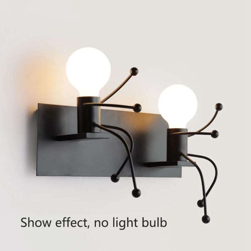 

Retro Creative Double Head Cartoon Villain Wall Lamp Swing Villa Bedroom Art Deco Bedside Lamp Holder (No Bulb)