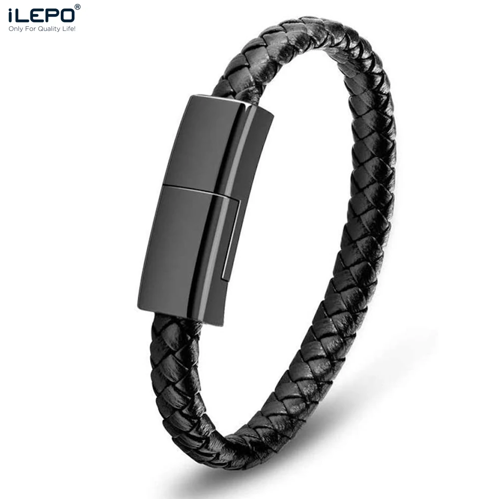 ILEPO Bracelet USB Charging Cable Outdoor Portable Leather Mini Micro USB C Charger Data Cable For iPhone Samsung HUAWEI Xiaomi