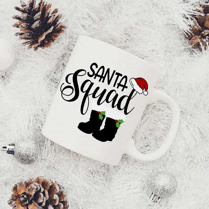 Funny Santa Squad Mug 2021 Merry Christmas Holiday festival Family dinner Xmas eve party night decoration Supplies gift present