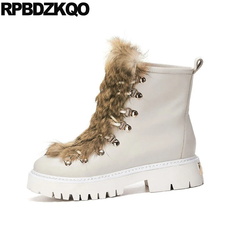 Женские ботильоны из натуральной кожи Бежевые ботинки на высоком массивном